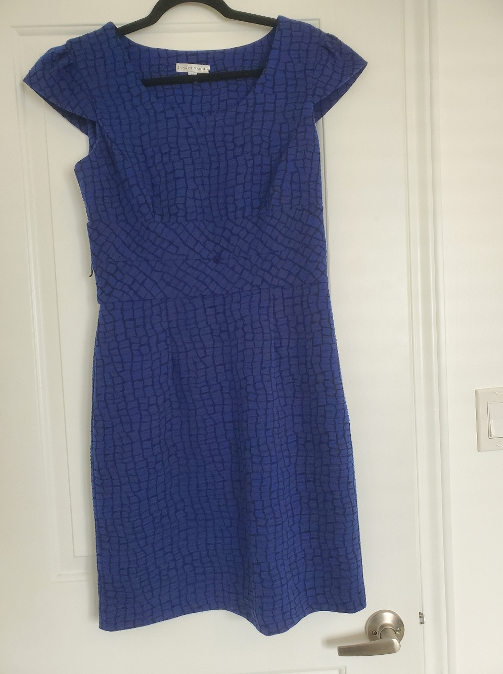 Sandra Darren Royal Blue Textured Cap-Sleeve Midi Dress